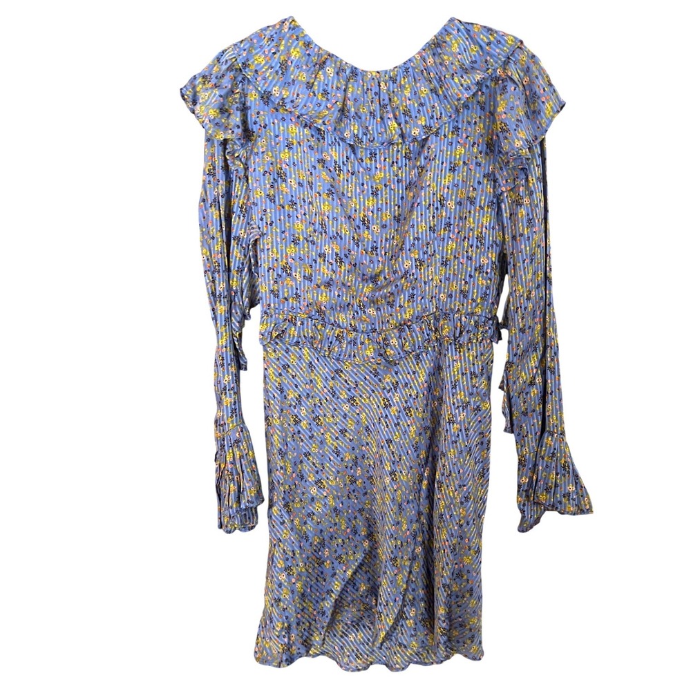 Free People Sweetest Thing Mini Dress Midnight Cowboy Blue Floral Ruffle Size 12 - Picture 15 of 15